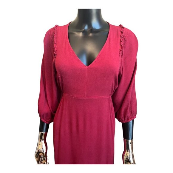 Umgee Burgundy High-Low Ruffle Midi Dress, Long Sleeve, Open Back – L - Picture 4 of 10